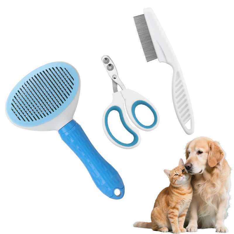 Pet Grooming Kit with Massage Comb Thick Tooth Comb Nail Clippers 3 Piece Set for Pet Hair Removal Cleaning And Beauty