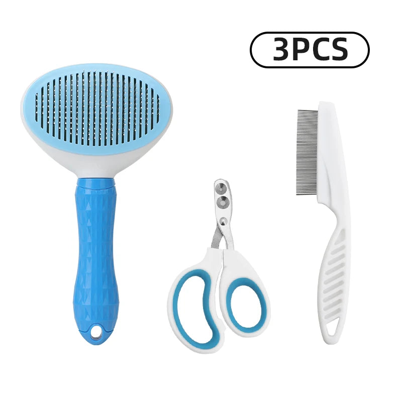 Pet Grooming Kit with Massage Comb Thick Tooth Comb Nail Clippers 3 Piece Set for Pet Hair Removal Cleaning And Beauty