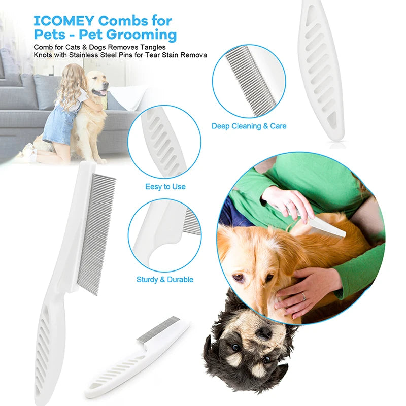 Pet Grooming Kit with Massage Comb Thick Tooth Comb Nail Clippers 3 Piece Set for Pet Hair Removal Cleaning And Beauty